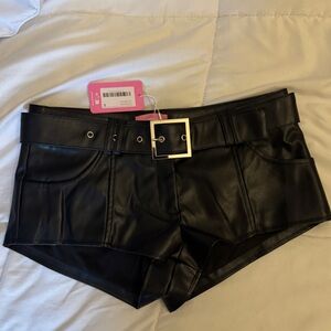 Edikted Black Faux Leather Shorts with Silver Accent